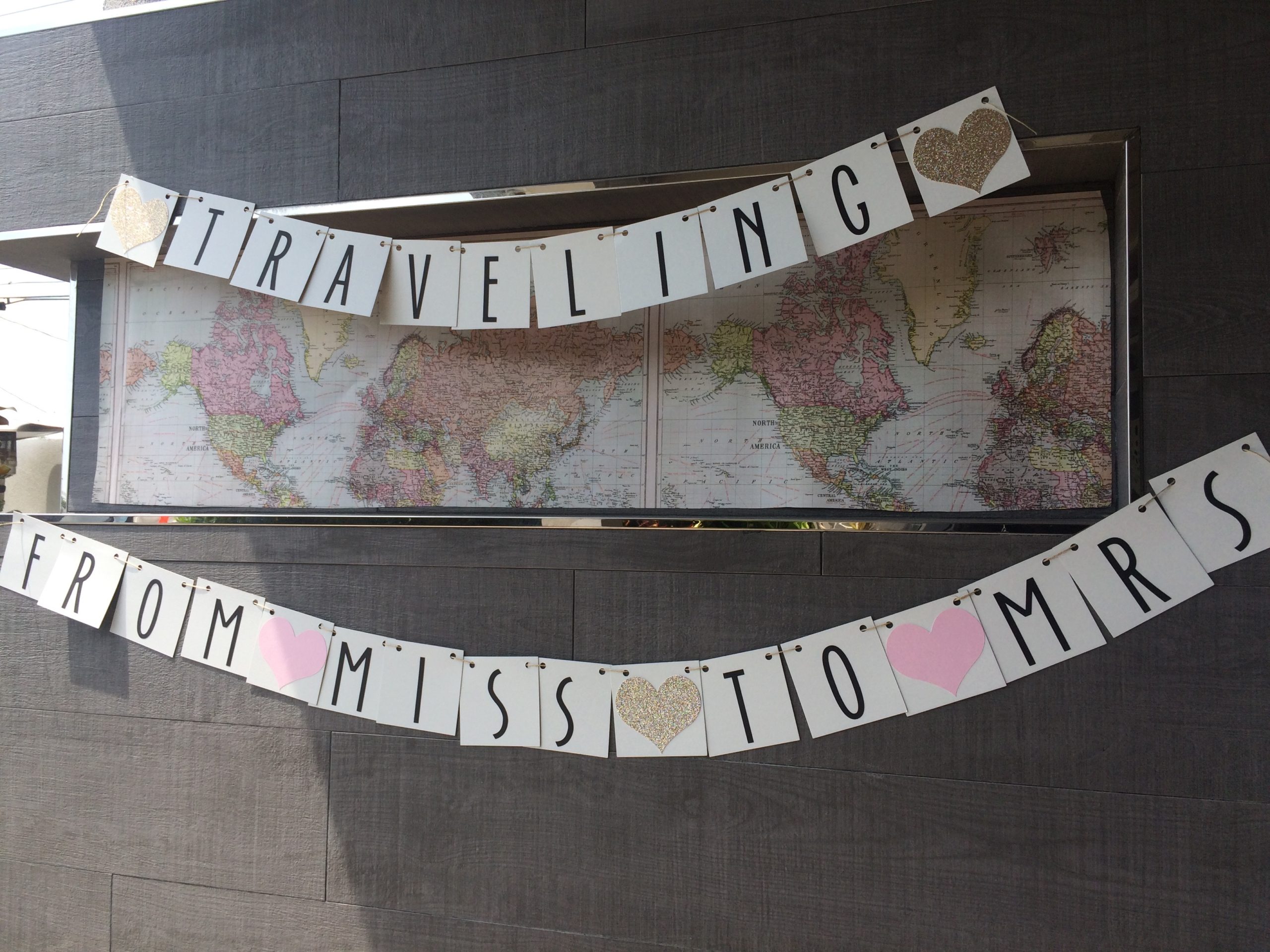 Travel themed bridal shower banner: Traveling from Miss to Mrs