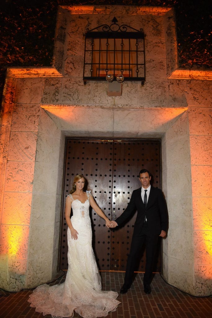 Chelsea and Santos outside the beautiful Bath Club in Miami Beach on their wedding night