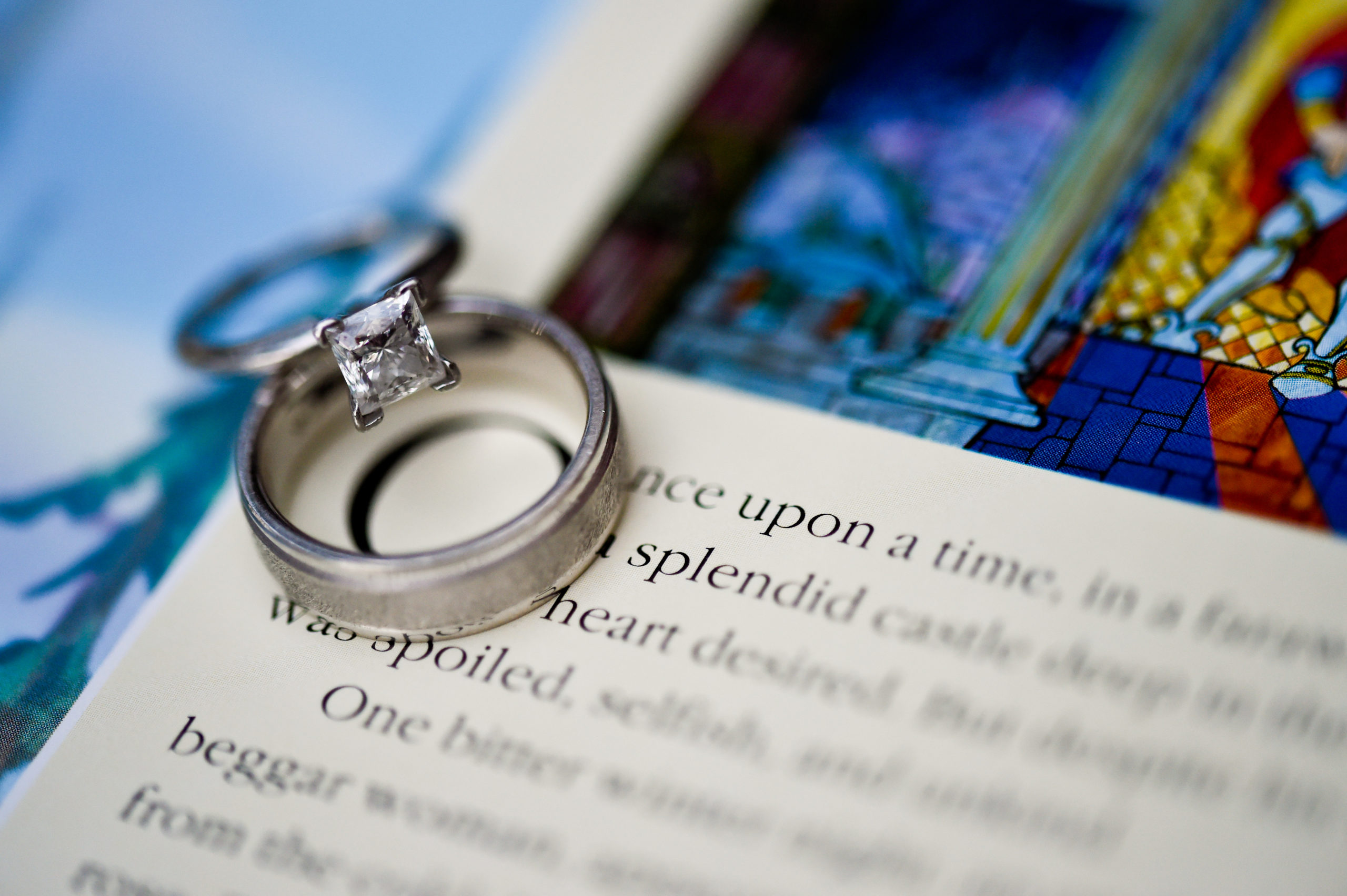 Looking for Disney wedding ideas? This Beauty and the Beast wedding even featured the classic story book used in a ring detail shot