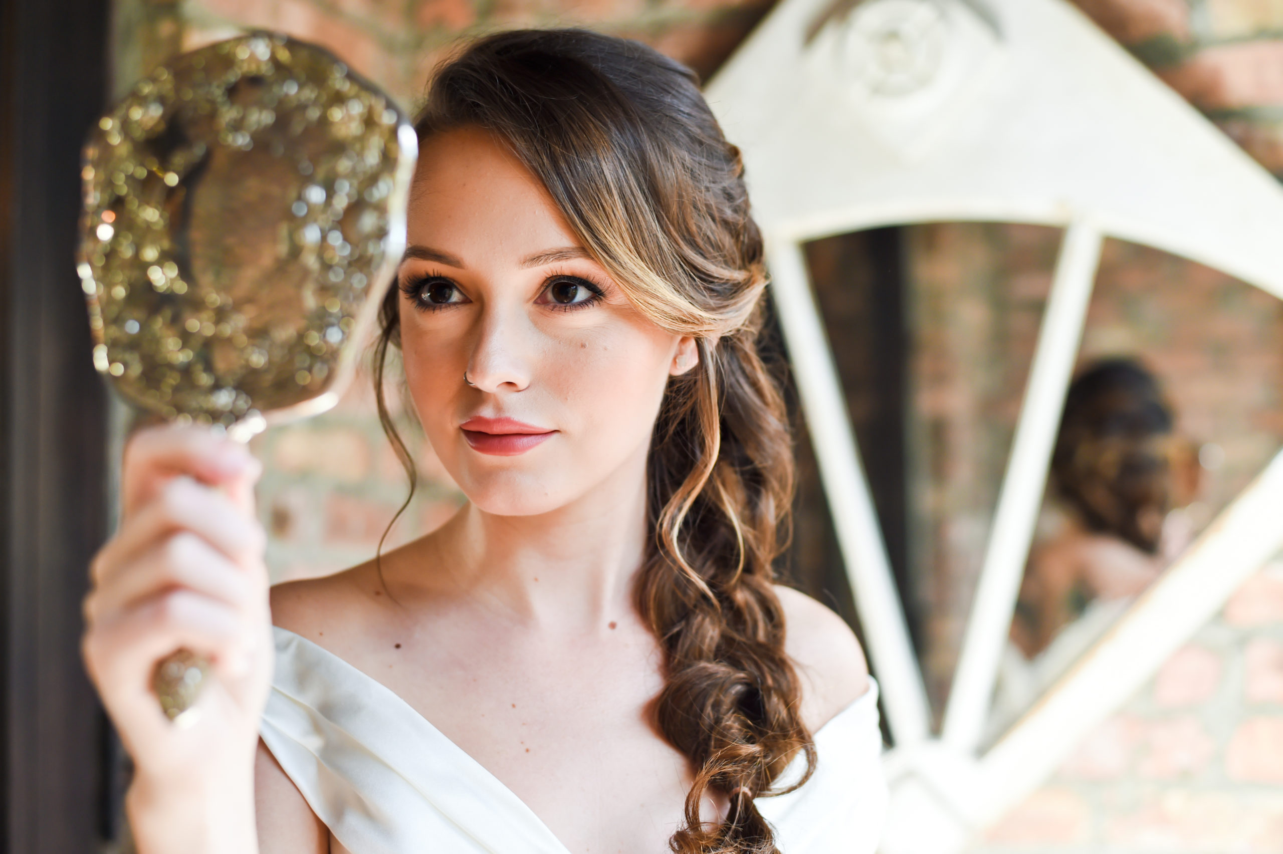 Our bride looked just like Belle with loose wedding curls and natural bronze makeup