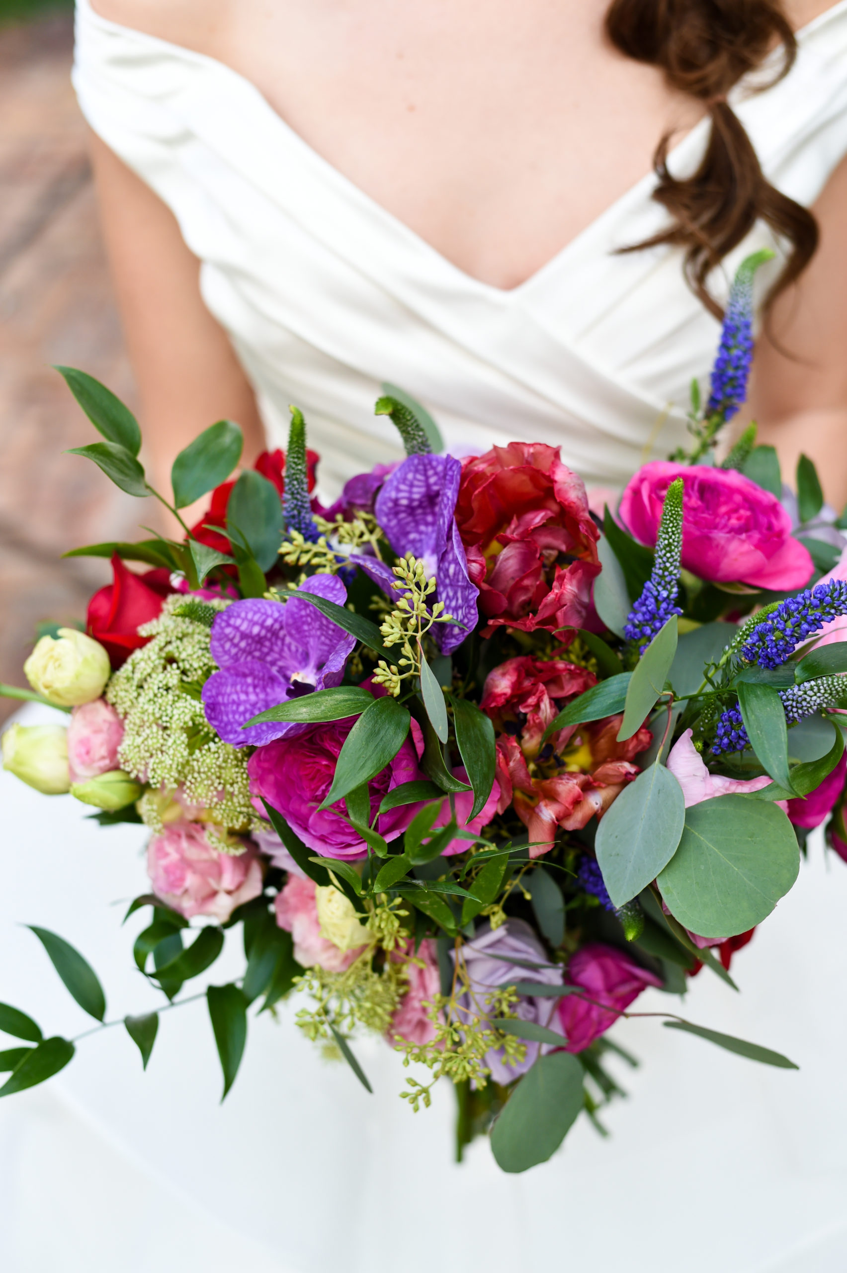 This purple and fuchsia bouquet made a statement