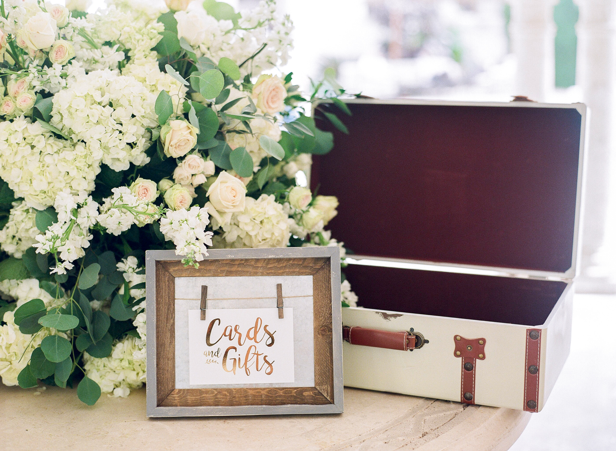The wedding gifts and cards were put into a vintage suitcase