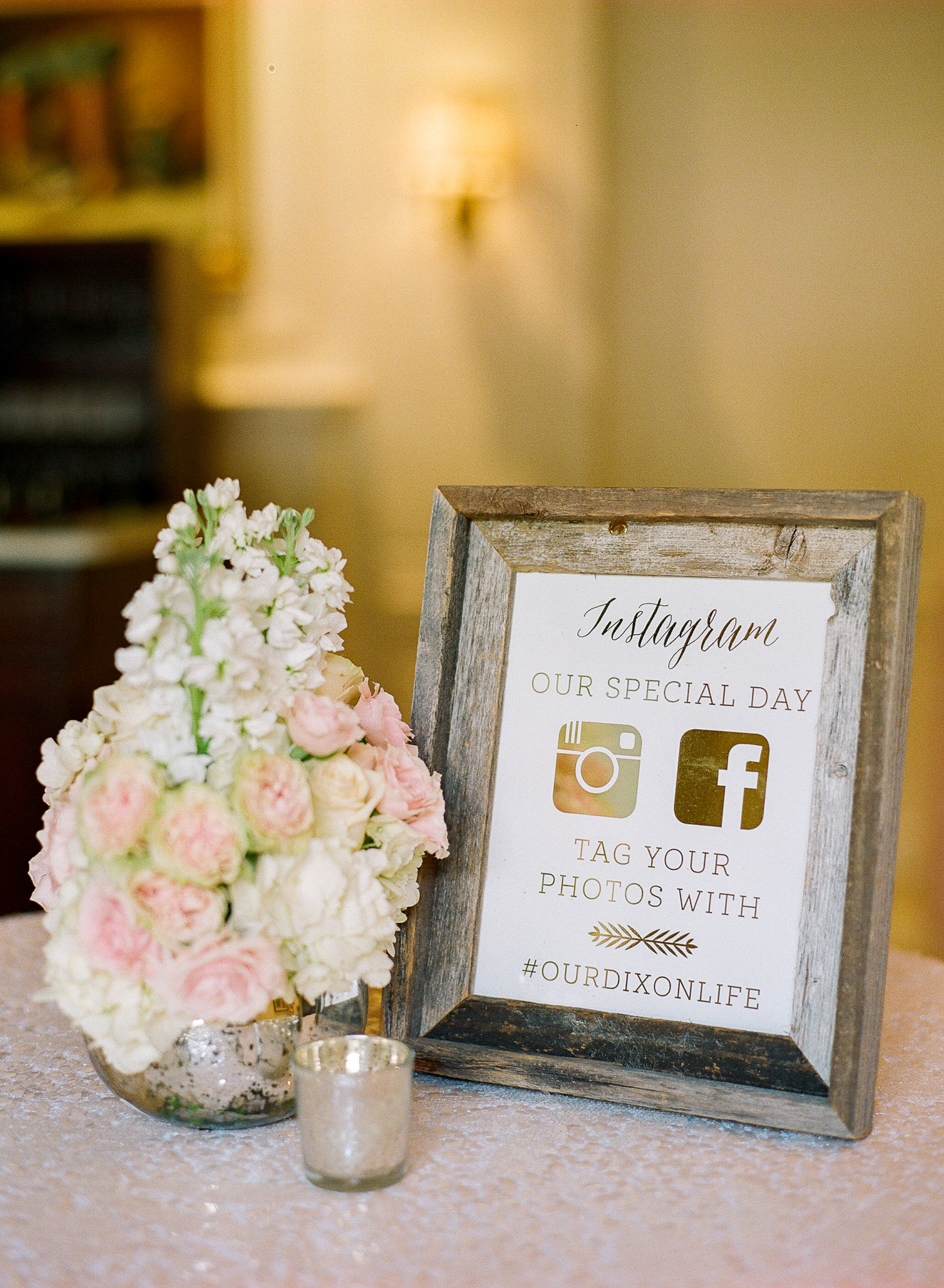We had matching social media signs throughout the wedding