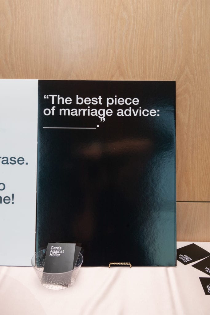 designed by Oh My Occasions, black custom cards against humanity wedding cards for guests to fill in