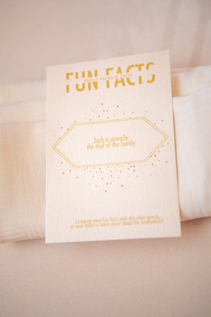 wedding fun fact cards were given to every guest