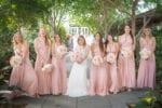 blush bridesmaids dresses with blush and ivory bouquets