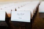 tented place card with watercolor swish