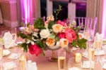 centerpiece with salmon and peach flowers