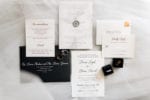 vellum wax seal invitation and black wedding envelope