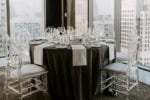 east miami wedding tables with ghost chairs and gray linens