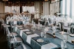 east miami wedding with ghost chairs and slate linens