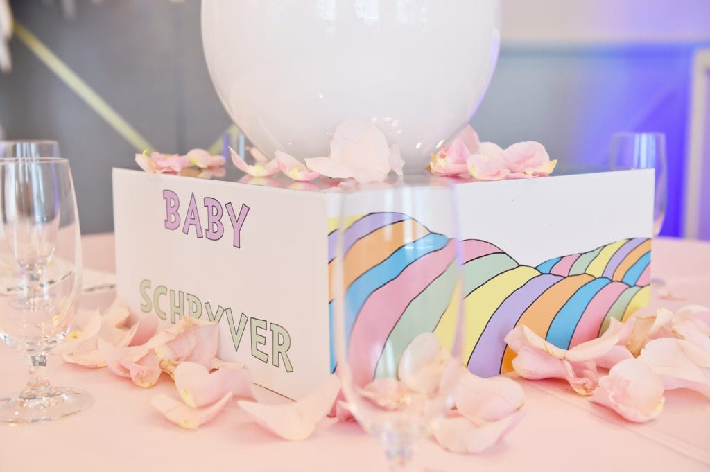 Dr. Seuss themed baby shower Oh The Places You’ll Go custom vinyl wrapped centerpieces with pastel colors