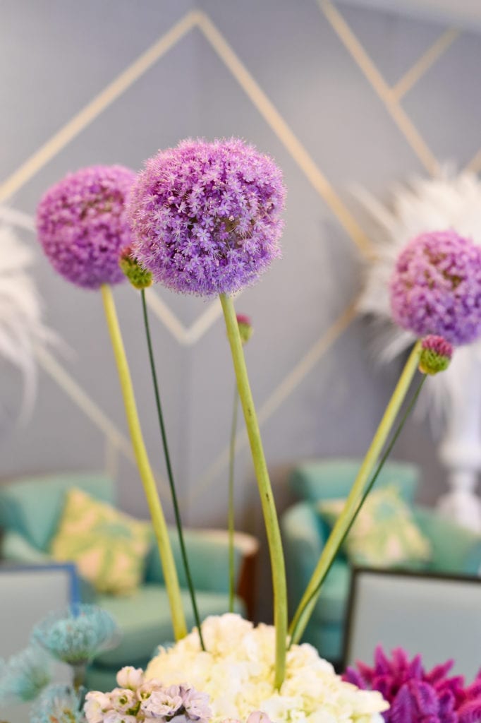 Dr. Seuss themed baby shower Oh The Places You’ll Go baby shower allium flower centerpieces