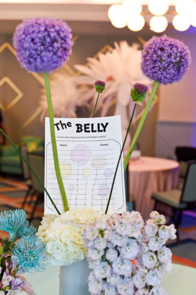 Dr. Seuss themed baby shower Oh The Places You’ll Go baby shower centerpiece with allium flowers
