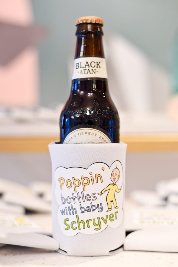 Dr. Seuss themed baby shower Oh The Places You’ll Go baby shower custom coozie that says poppin' bottles with baby