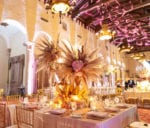 pampas grass centerpiece with driftwood and blush linens at Biltmore Miami wedding