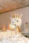 textured ivory linen with pampas grass and blush rose centerpiece