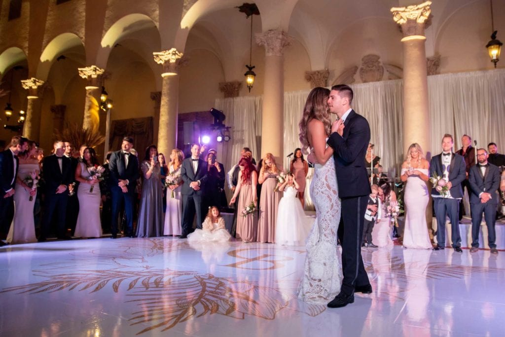 First dance as a couple in the banquet hall at The Baltimore Hotel in Miami Coral Gables, wedding planned by Oh My Occasions
