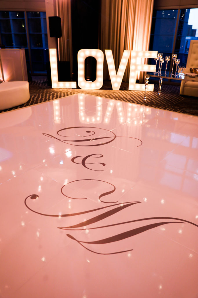Custom wrapped dance floor at the Kimpton EPIC Hotel, planned by Oh My Occasions